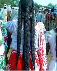 Traditional African Chebe hair method showing natural hair braiding with chebe powder used for length retention and hair growth.