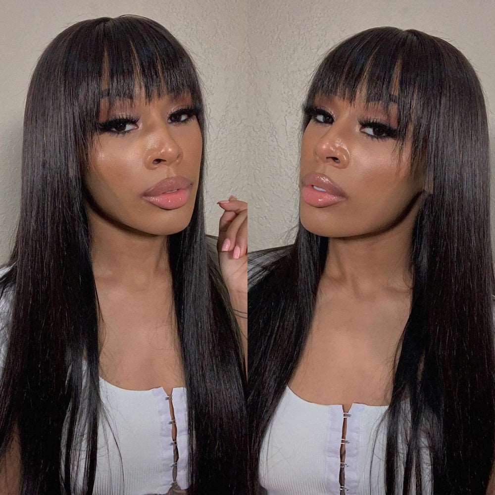 Straight Wig With Bangs Fringe Bob Human Hair Wig With Bangs For Women Brazilian Remy Hair Full Machine Made With Bangs