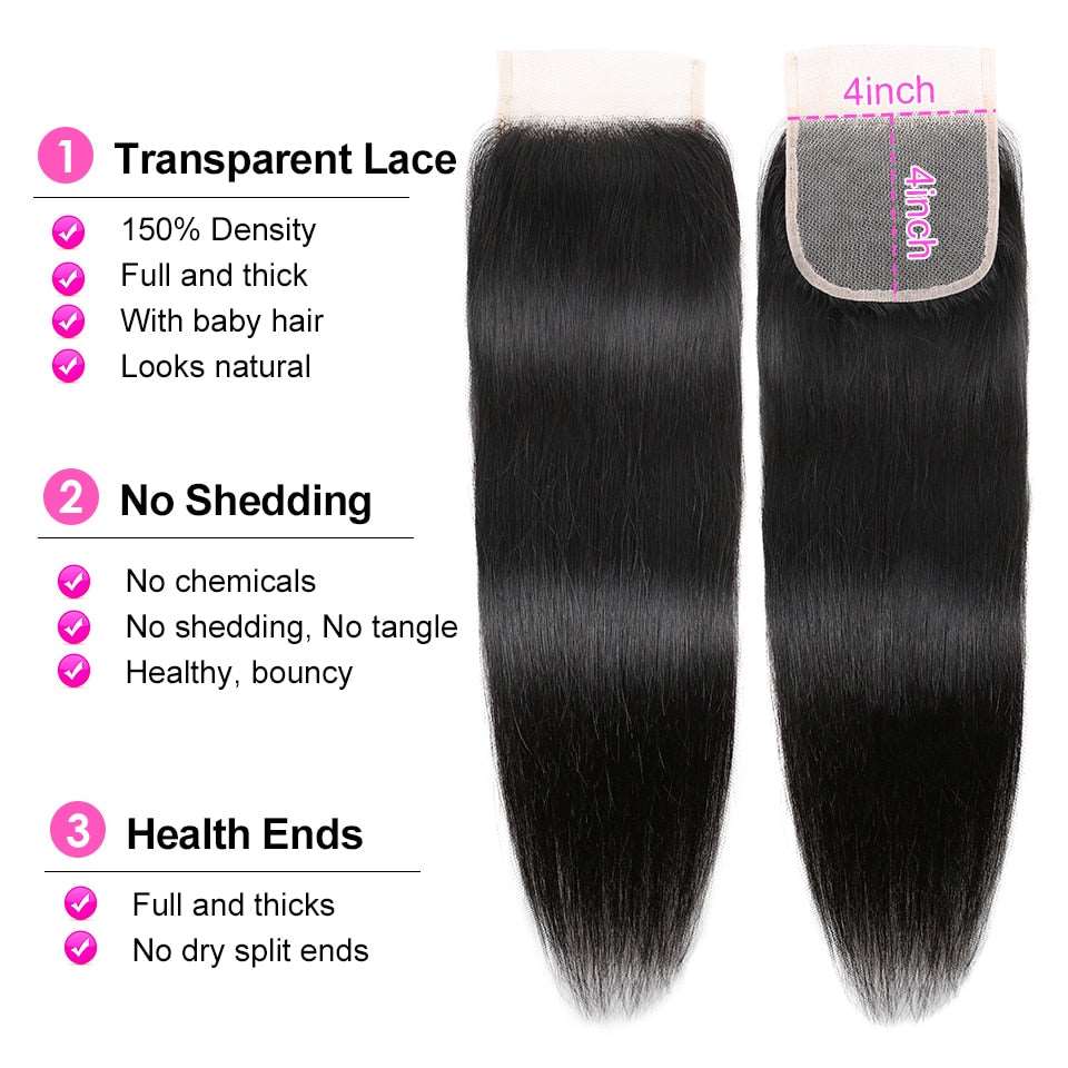 4X4 Lace Closure Peruvian Straight Closure 100% Human Hair 4 By 4 Cloure Natural Color Remy Hair Brown Swiss Lace