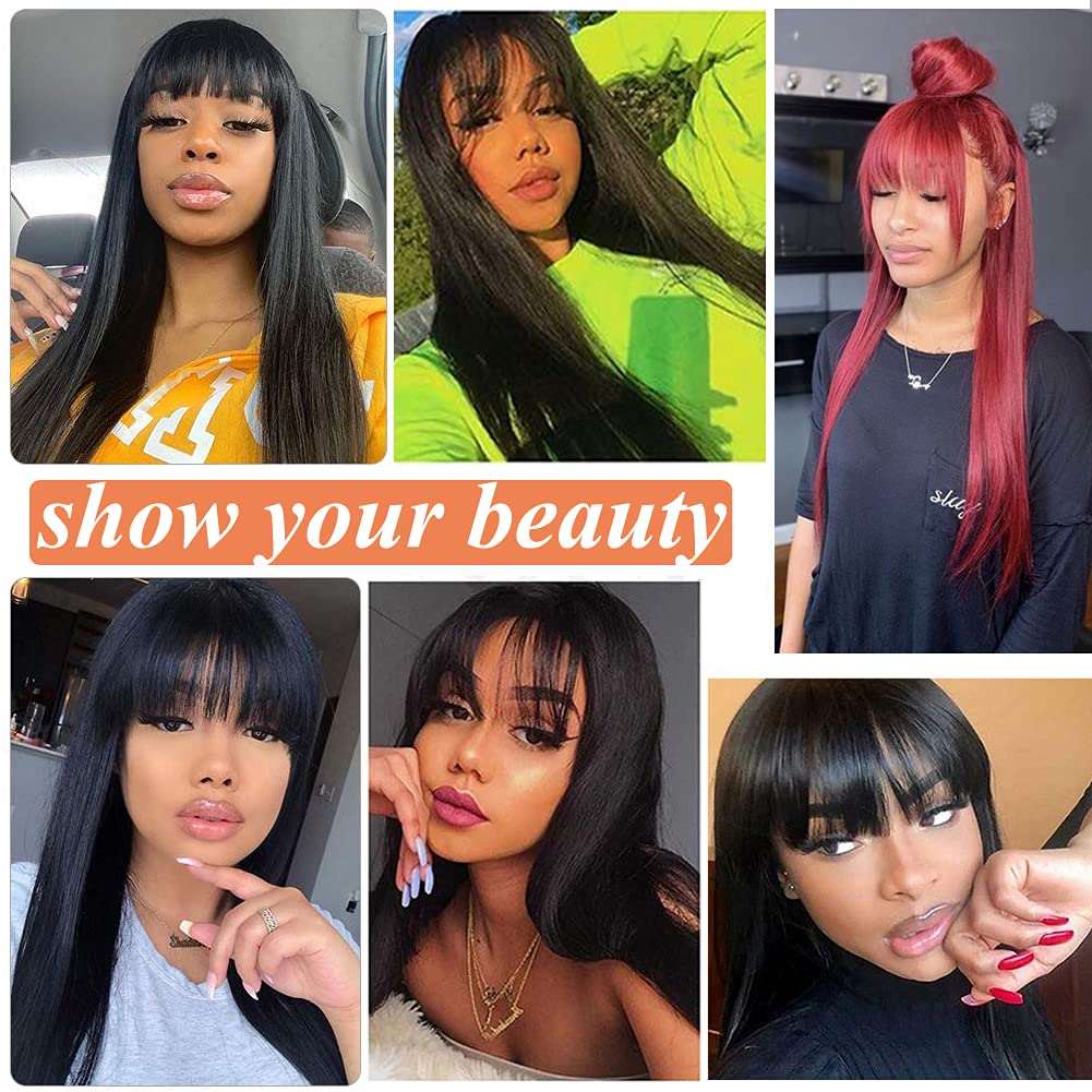 Straight Wig With Bangs Fringe Bob Human Hair Wig With Bangs For Women Brazilian Remy Hair Glueless Full Machine Made With Bangs