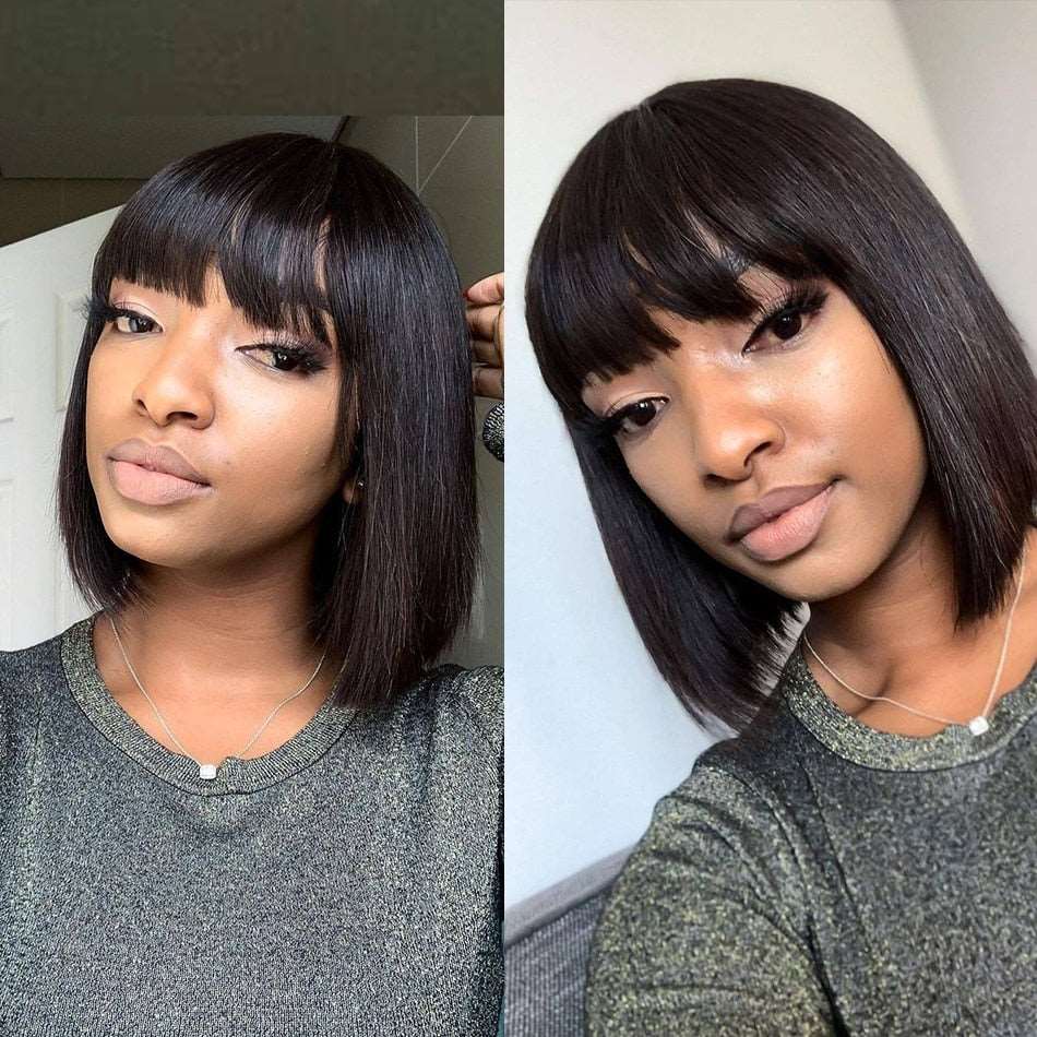 Straight Wig with Bangs and Glueless Full Machine-Made